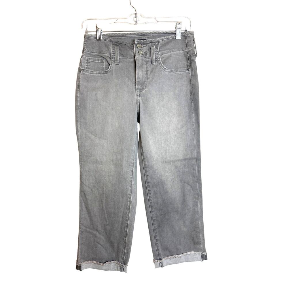 NYDJ Womens 2 Marilyn Straight Gray Wide Leg Crop Cuff Denim Jeans